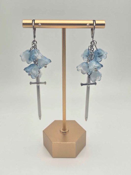 Deep Blue Blossoms and Blades Earrings