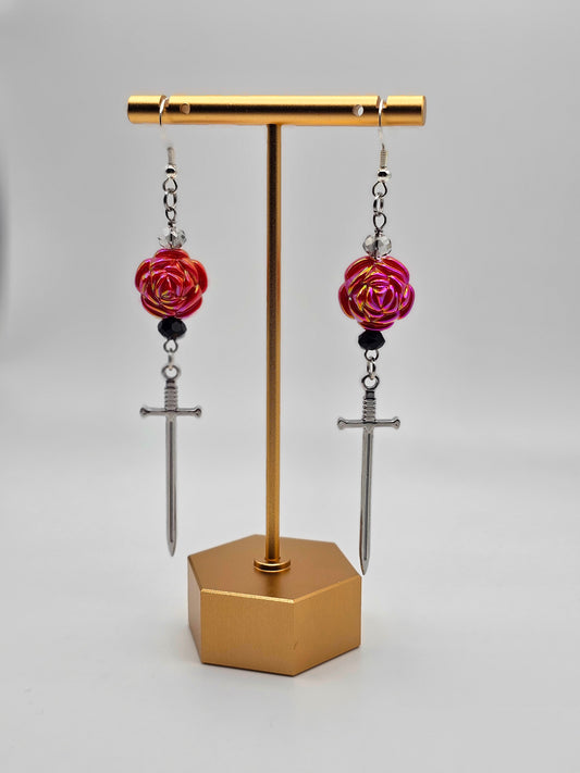 Red Roses and Swords Earrings