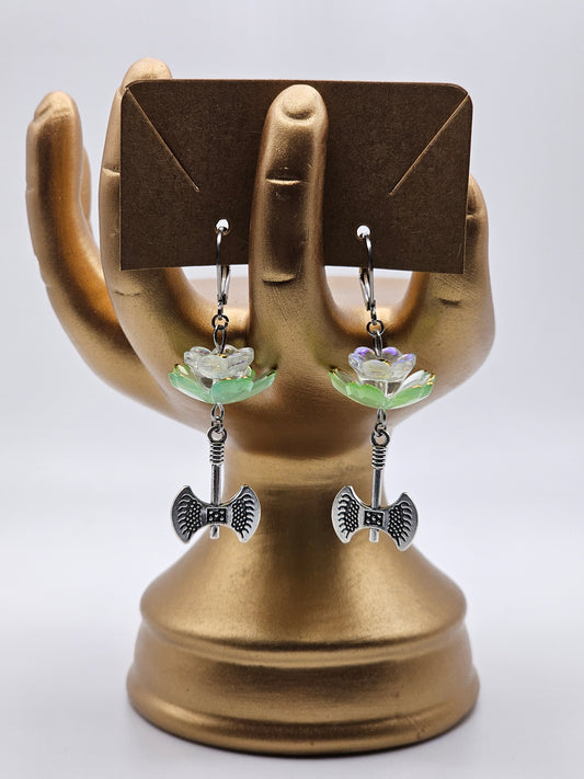 Battle Axe and Green Blossom Earrings
