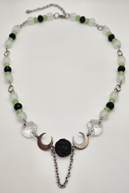 Bewitching Dark Rose and Moons Necklace