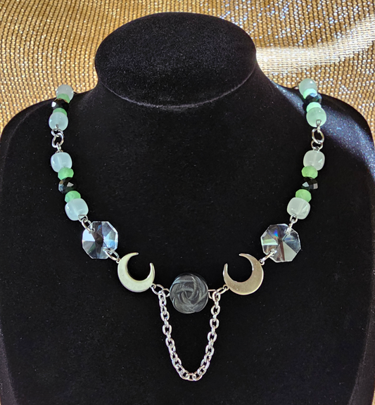 Bewitching Dark Rose and Moons Necklace