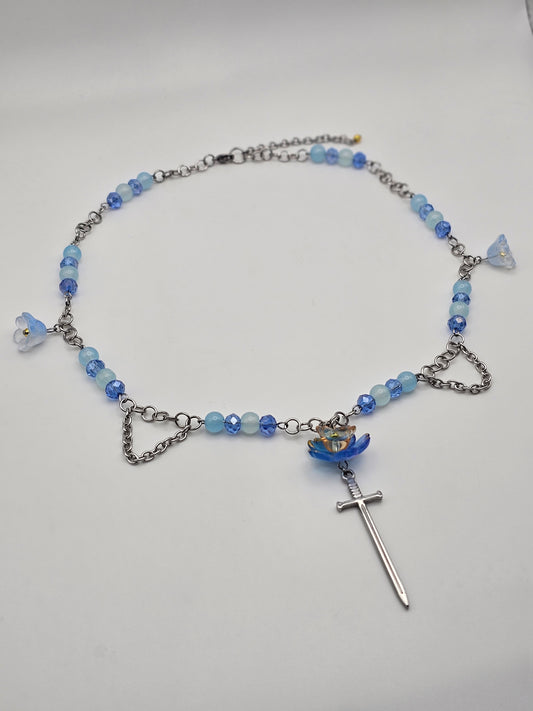 Blue Blossoms and a Blade Necklace
