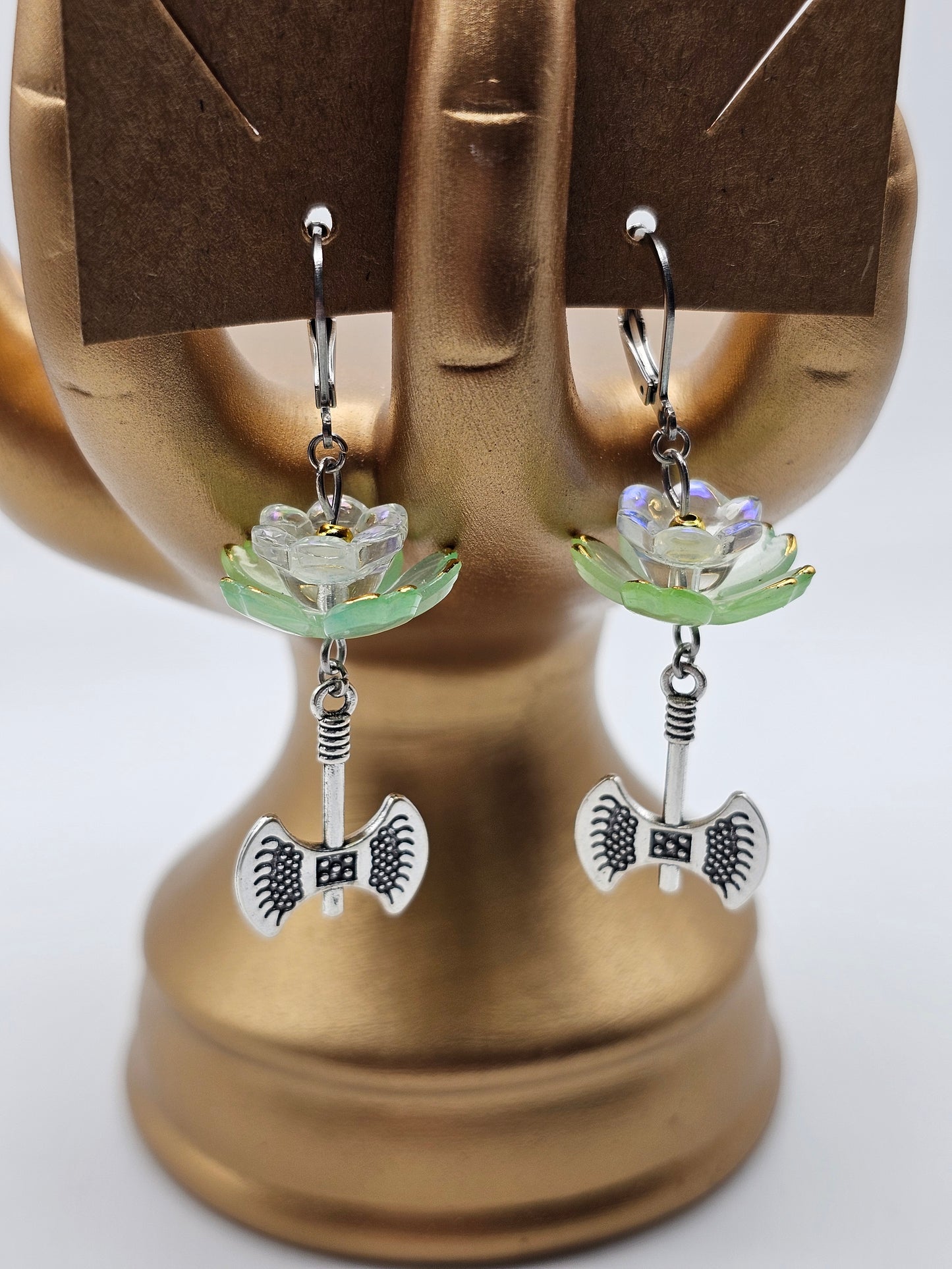 Battle Axe and Green Blossom Earrings