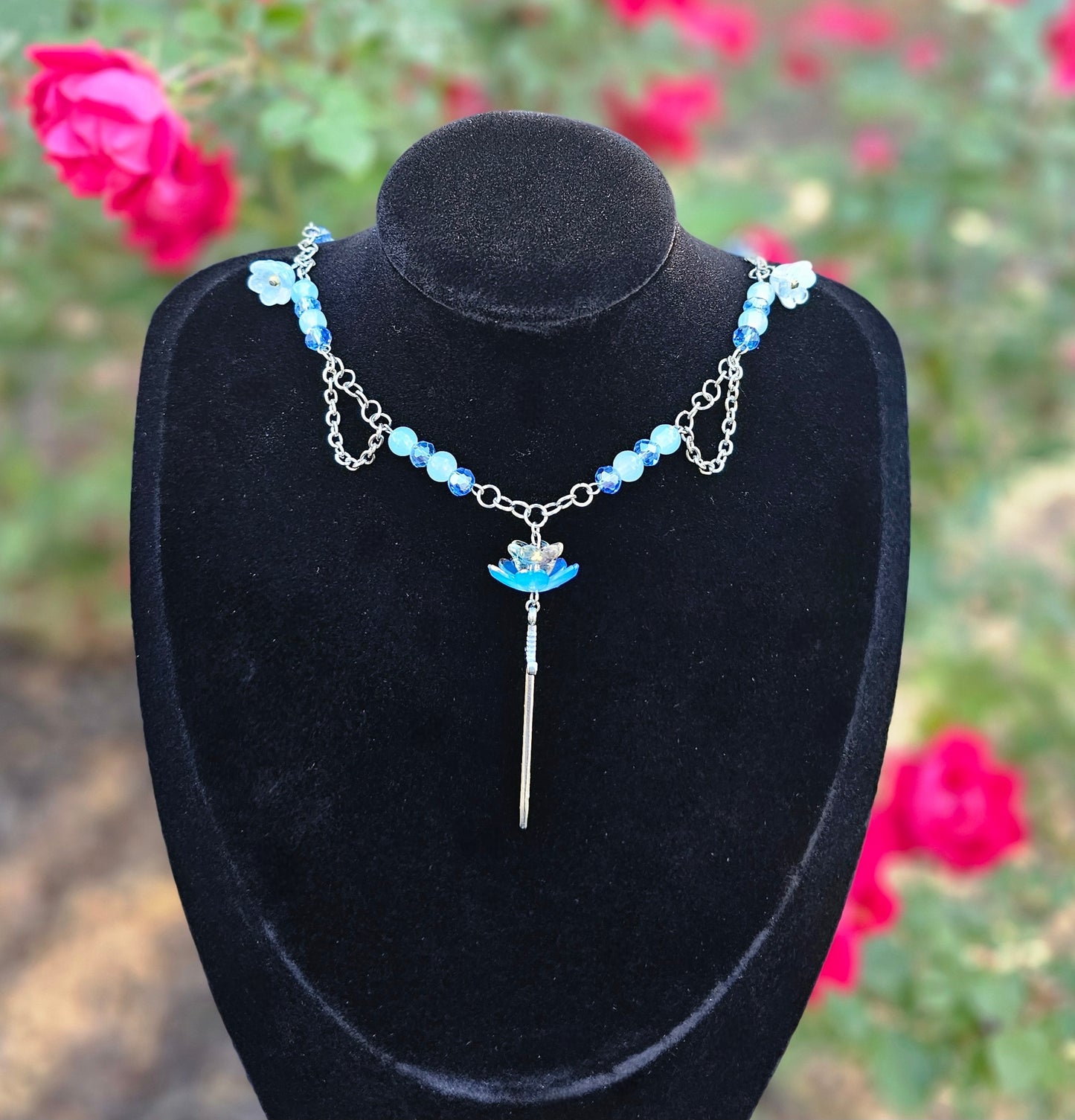 Blue Blossoms and a Blade Necklace