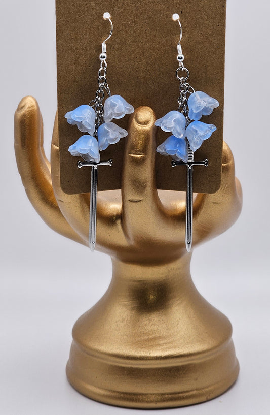 Blue Bellflowers and Blades Earrings