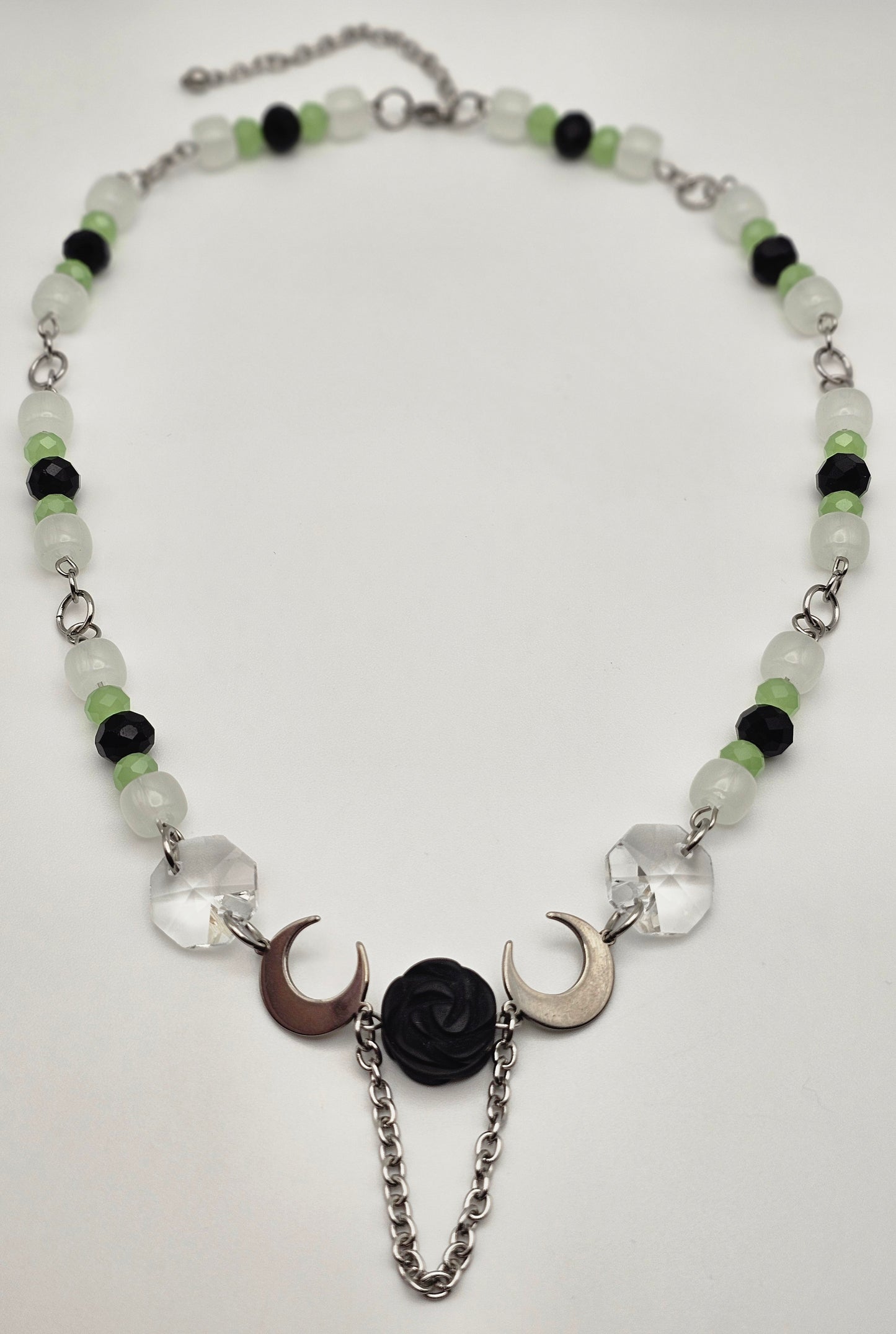 Bewitching Dark Rose and Moons Necklace
